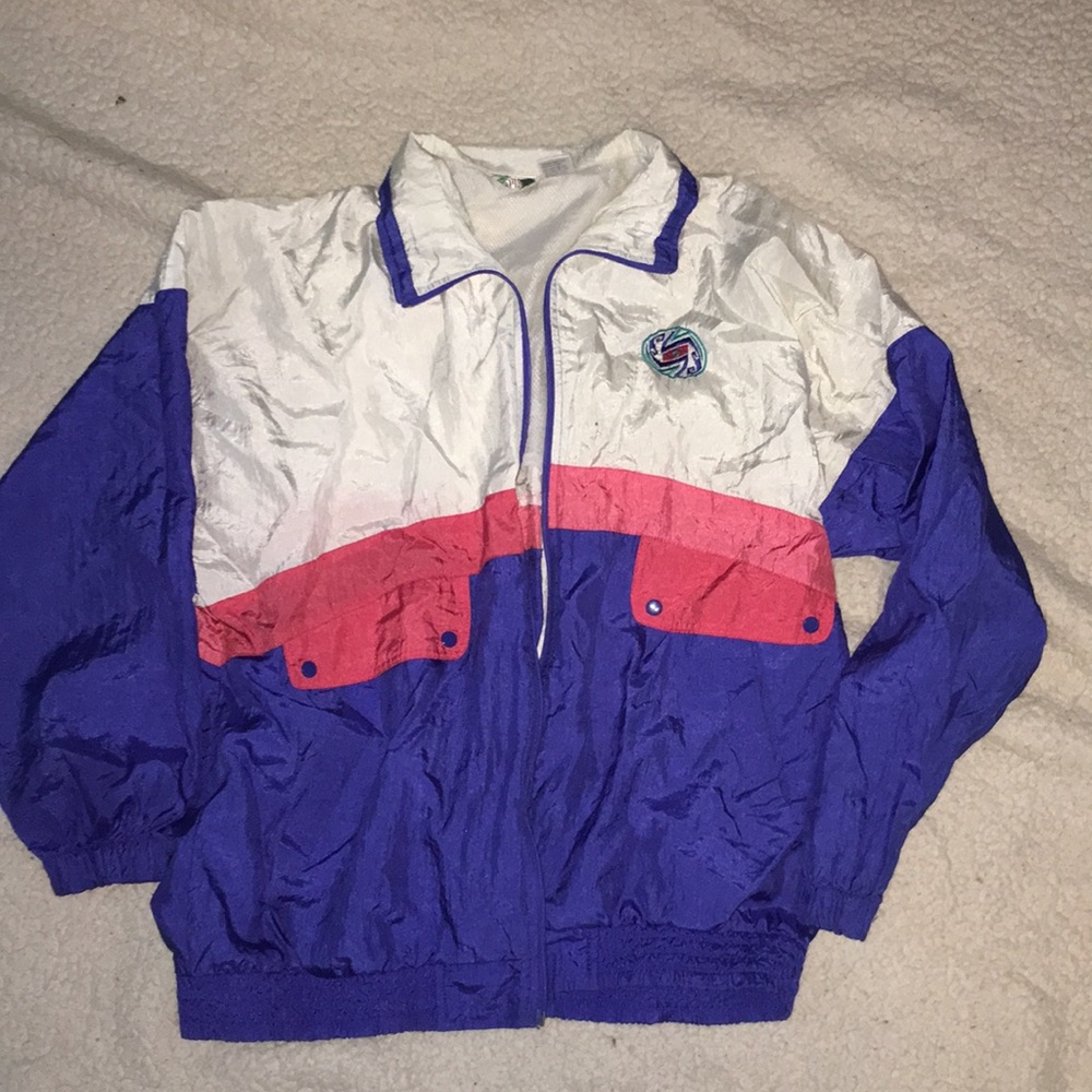 Pink white and blue windbreaker